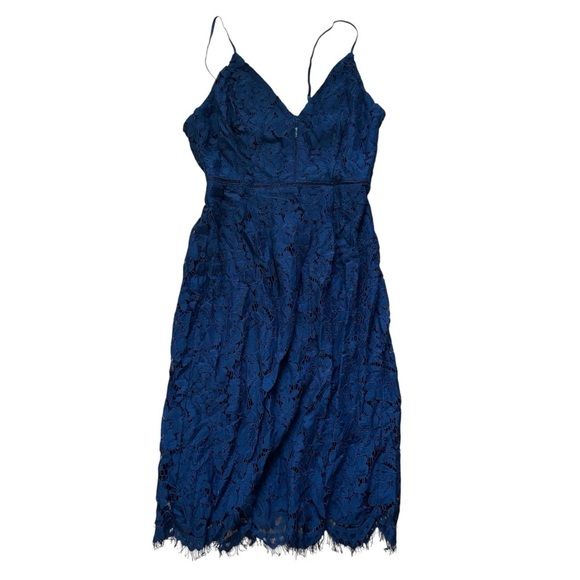 ASTR the Label Lace V-Neck Cocktail Dress Womens Medium New With Tag Navy Blue - Picture 2 of 7
